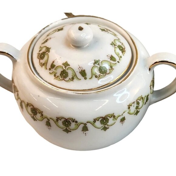 VTG Victoria Austria Green Floral Pattern  Gold edging sugar & creamer set with - Picture 5 of 16